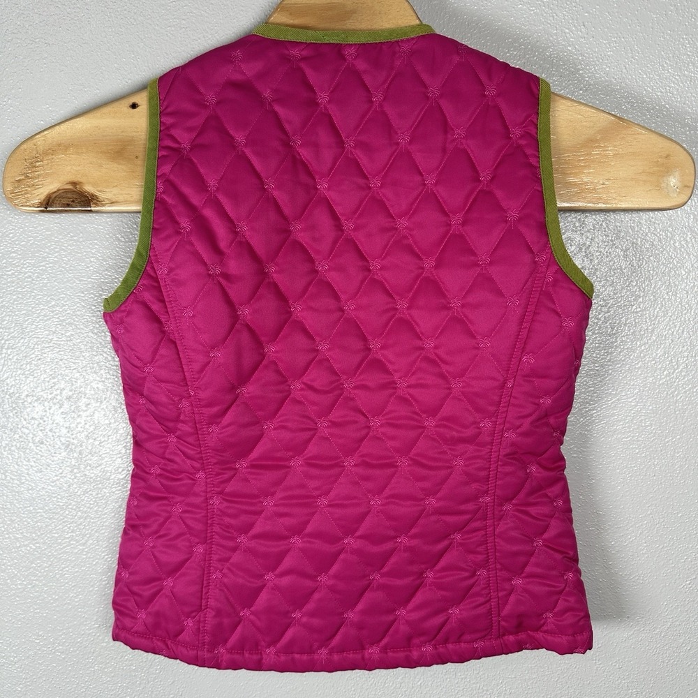 Lilly Pulitzer Vintage Pink Quilted Vest Womens Size XS Green‎ Corduroy Trim - Picture 3 of 4